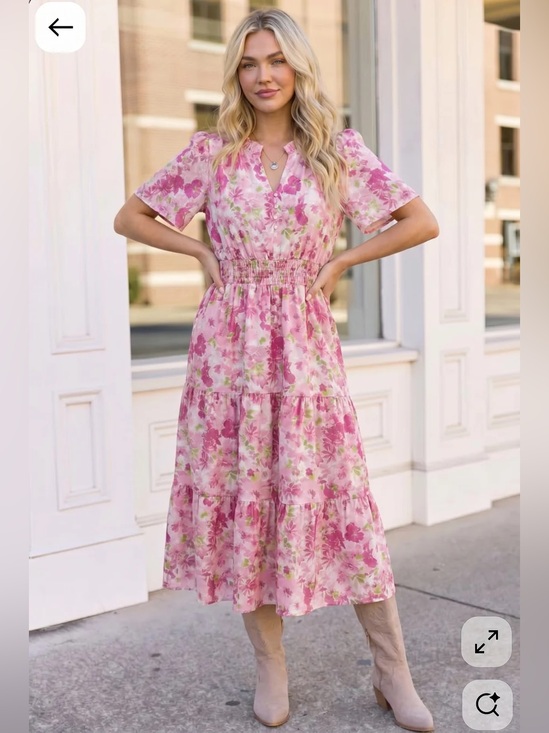 Haptics Dresses & Skirts - A Georgia Dream in Pink Floral Midi Dress